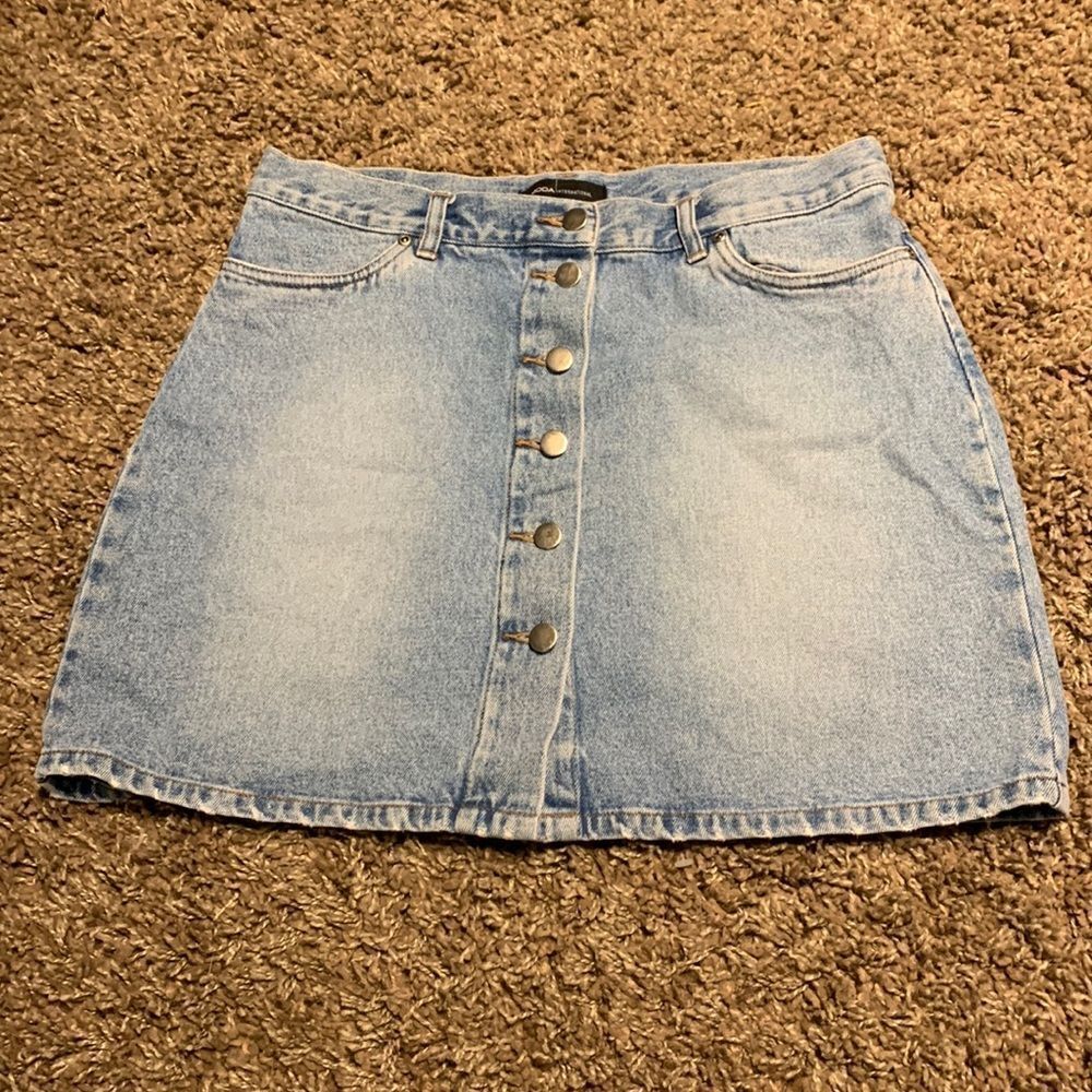 Light Wash Denim Button-Down A-Line Mini Skirt